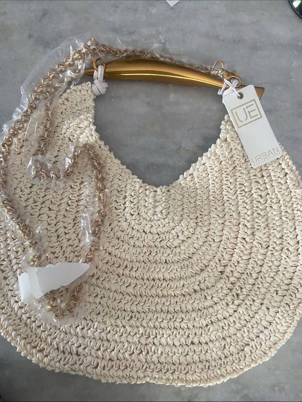 Urban Expressions Cream Woven Shoulder Bag with Gold-Tone Handle